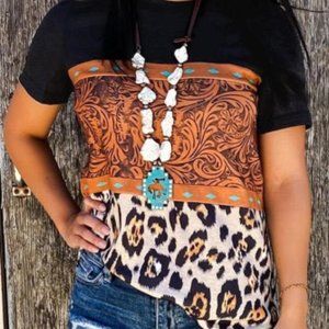 Black Leopard Buckstitch Tee